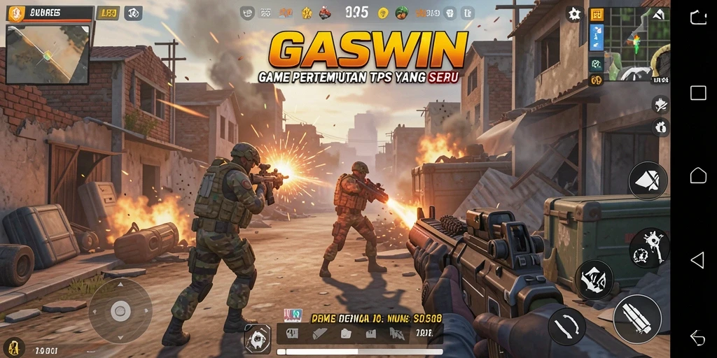 Screenshot GASWIN menampilkan aksi seru dalam pertempuran TPS.