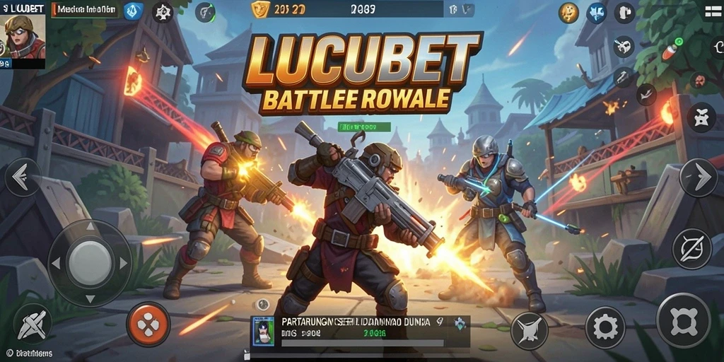 Screenshot gameplay LUCUBET menampilkan aksi seru di medan pertempuran Battle Royale.