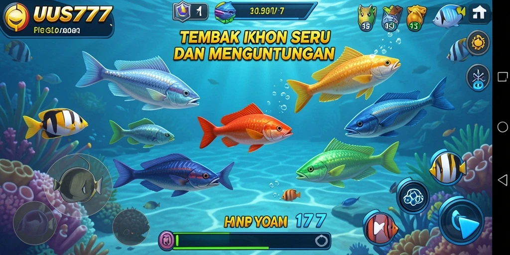 Tampilan gameplay UUS777 dengan aksi menembak ikan yang seru.